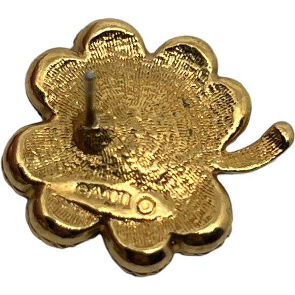 Vintage Avon Green Gold Shamrock Clover Earrings 1990s St. Patrick's Day Jewelry - Picture 6 of 8